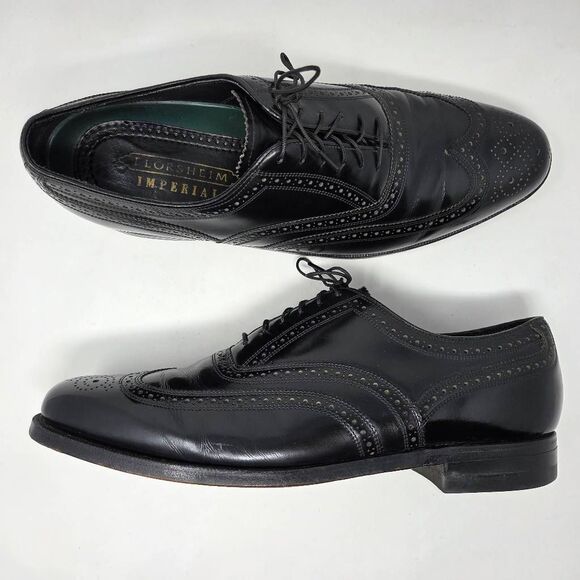 FLORSHEIM IMPERIAL FULL BROGUE WINGTIP BLACK LEATHER OXFORD SHOES MENS SIZE 11 D - Picture 1 of 9